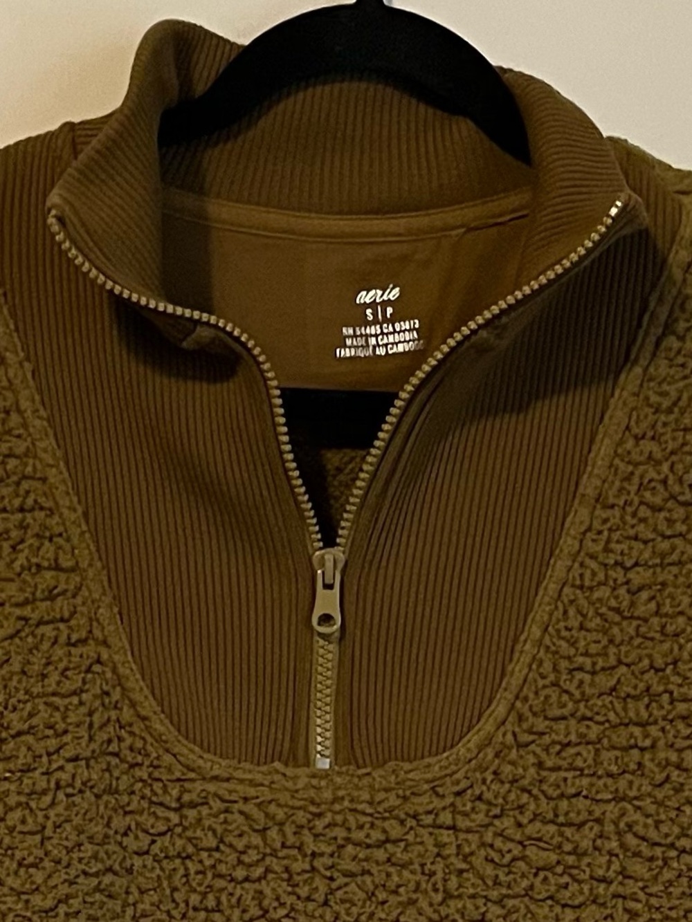 Aerie Sherpa Fleece Olive Brown Quarter-Zip Pullover Oversized Small - Picture 4 of 6